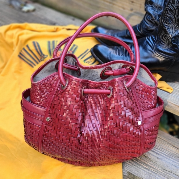 Cole Haan Handbags - Red leather Cole Haan basket weave handbag